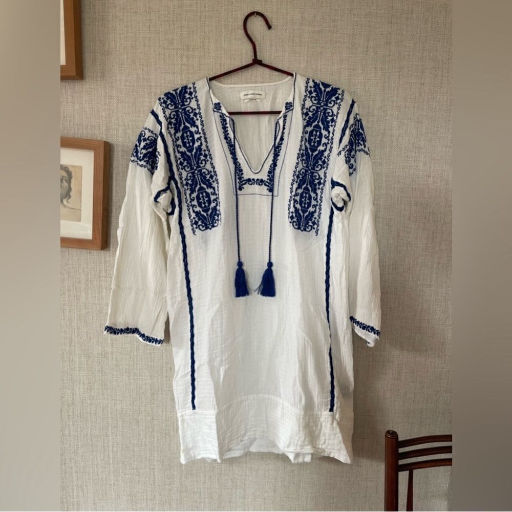 Blue Island White & Blue Embroidered Tassel Tunic – Size M